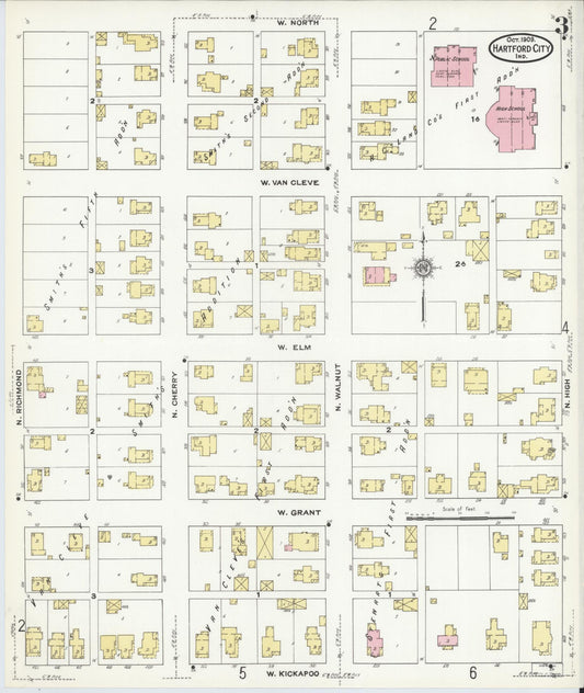 Sanborn Fire Insurance Map from Hartford City, Blackford County, Indiana (1909), Sheet #0003 - Historic Sanborn Fire Insurance Map Print, vintage old map wall art, antique decor, genealogy gift, Indiana Indiana map