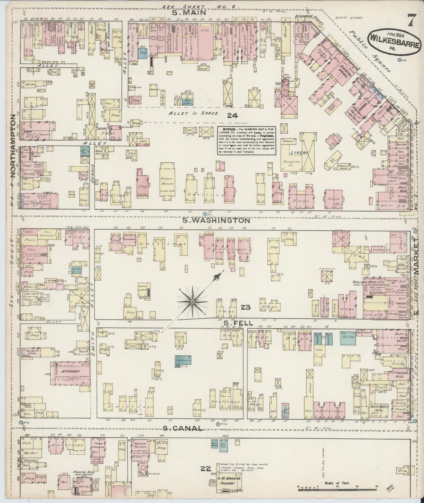 Sanborn Fire Insurance Map from Wilkes Barre, Luzerne County, Pennsylvania (1884), Sheet #0007 - Complete Map Set gallery image, historic Sanborn map, vintage wall art, Pennsylvania Pennsylvania