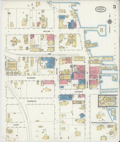 Sanborn Fire Insurance Map from Cocoa, Brevard County, Florida (1919), Sheet #0003 - Historic Sanborn Fire Insurance Map Print, vintage old map wall art, antique decor, genealogy gift, Florida Florida map