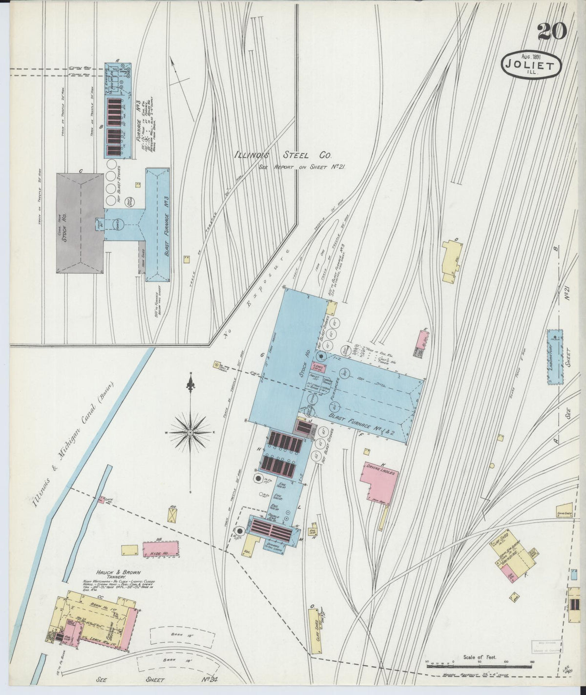 Sanborn Fire Insurance Map from Joliet, Will County, Illinois (1891), Sheet #0020 - Complete Map Set gallery image, historic Sanborn map, vintage wall art, Illinois Illinois