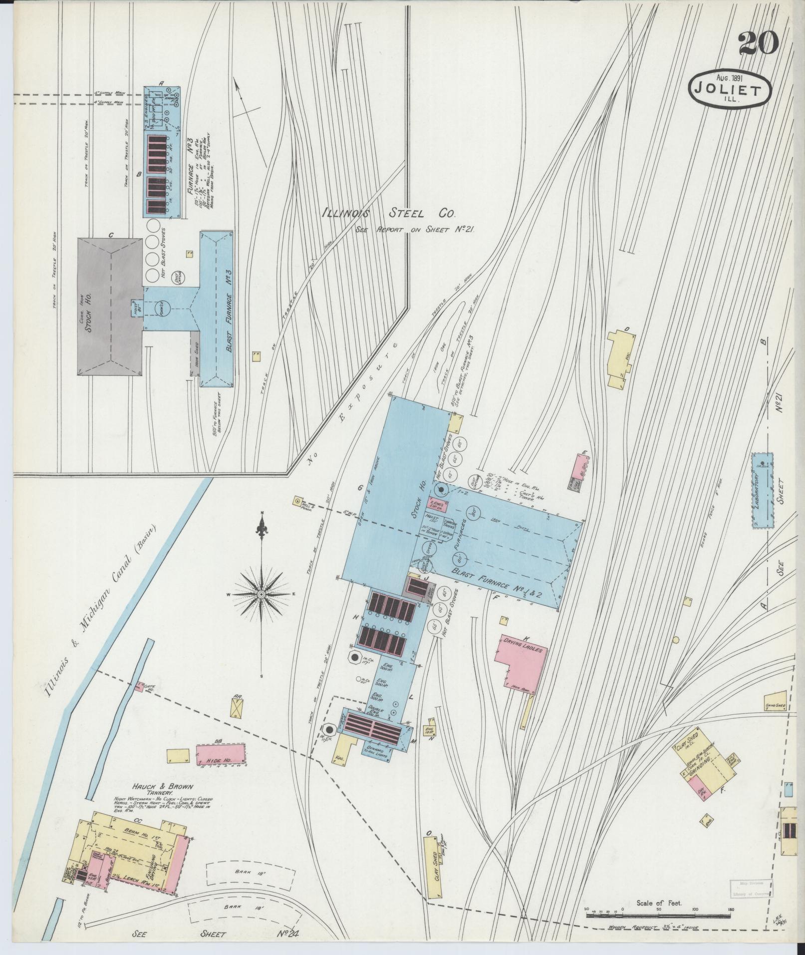 Sanborn Fire Insurance Map from Joliet, Will County, Illinois (1891), Sheet #0020 - Complete Map Set gallery image, historic Sanborn map, vintage wall art, Illinois Illinois