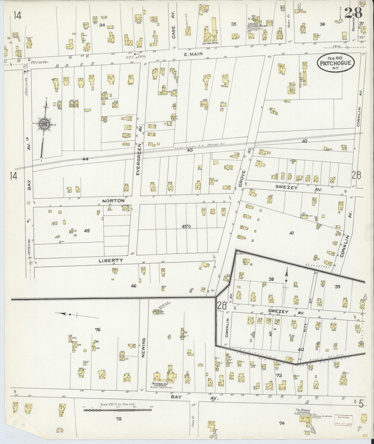 Sanborn Fire Insurance Map from Patchogue, Suffolk County, New York (1910), Sheet #0028 - Complete Map Set gallery image, historic Sanborn map, vintage wall art, New York New York