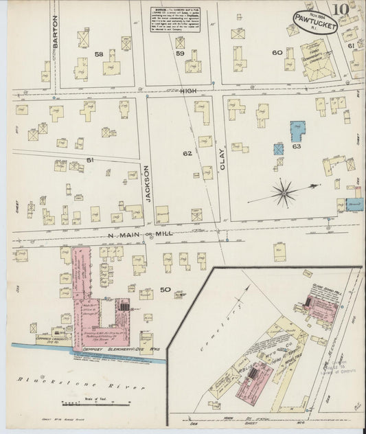 Sanborn Fire Insurance Map from Pawtucket, Providence County, Rhode Island (1884), Sheet #0010 - Historic Sanborn Fire Insurance Map Print, vintage old map wall art, antique decor, genealogy gift, Rhode Island Rhode Island map