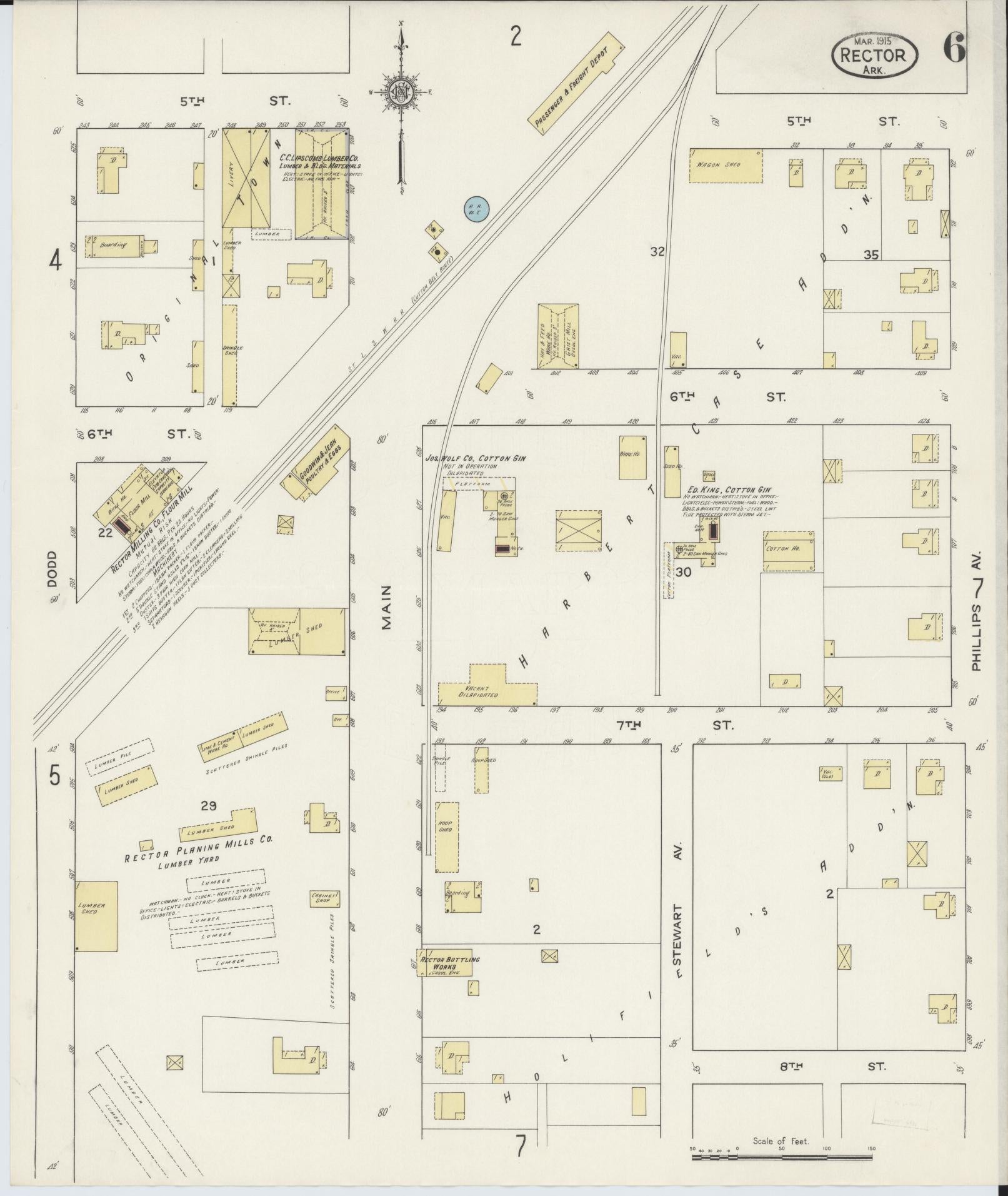 Sanborn Fire Insurance Map from Rector, Clay County, Arkansas (1915), Sheet #0006 - Historic Sanborn Fire Insurance Map Print, vintage old map wall art, antique decor, genealogy gift, Arkansas Arkansas map
