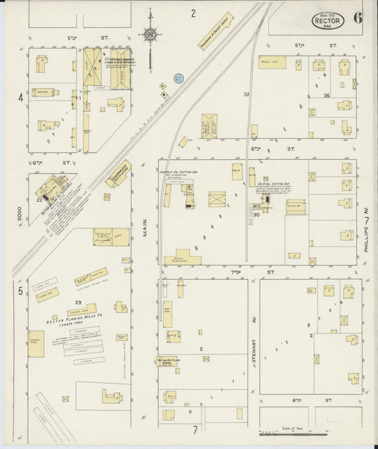 Sanborn Fire Insurance Map from Rector, Clay County, Arkansas (1915), Sheet #0006 - Historic Sanborn Fire Insurance Map Print, vintage old map wall art, antique decor, genealogy gift, Arkansas Arkansas map