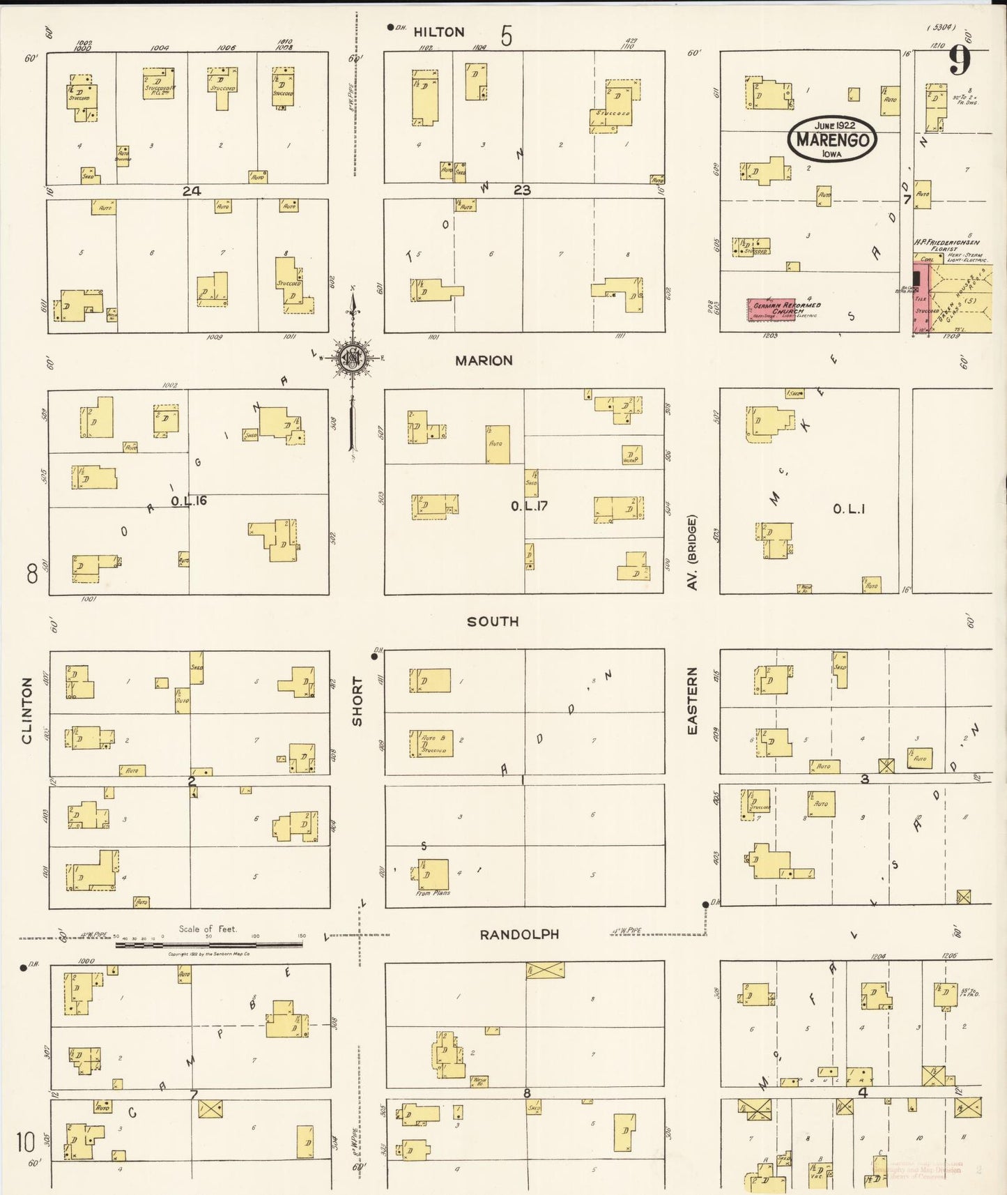 Sanborn Fire Insurance Map from Marengo, Iowa County, Iowa (1922), Sheet #0009 - Historic Sanborn Fire Insurance Map Print