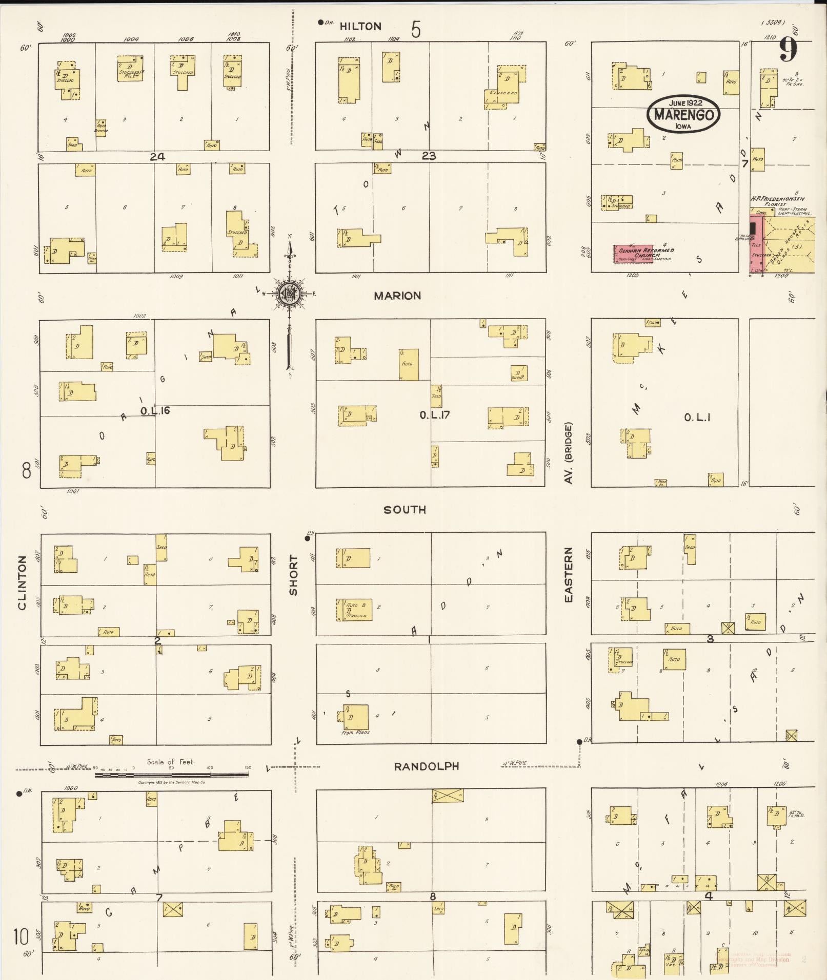 Sanborn Fire Insurance Map from Marengo, Iowa County, Iowa (1922), Sheet #0009 - Historic Sanborn Fire Insurance Map Print
