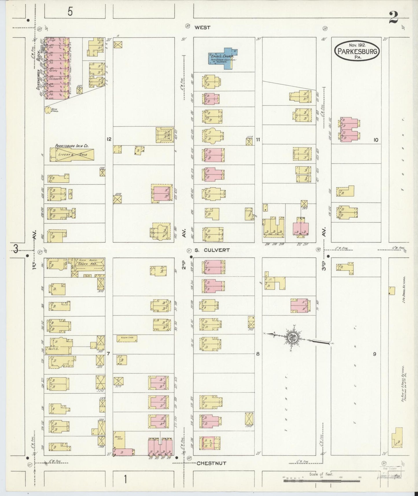 Sanborn Fire Insurance Map from Parkesburg, Chester County, Pennsylvania (1912), Sheet #0002 - Complete Map Set gallery image, historic Sanborn map, vintage wall art, Pennsylvania Pennsylvania
