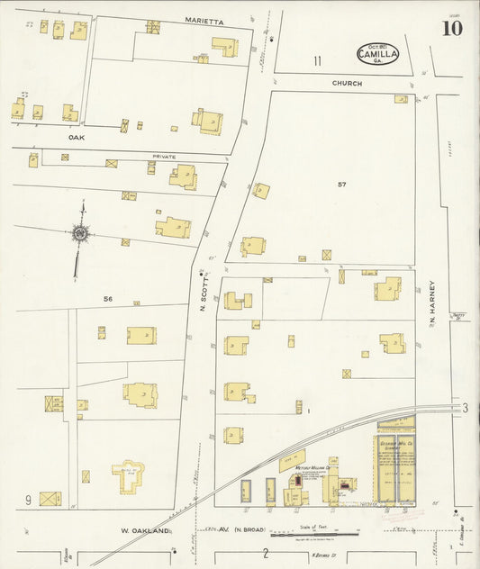 Sanborn Fire Insurance Map from Camilla, Mitchell County, Georgia (1921), Sheet #0010 - Historic Sanborn Fire Insurance Map Print, vintage old map wall art, antique decor, genealogy gift, Georgia Georgia map