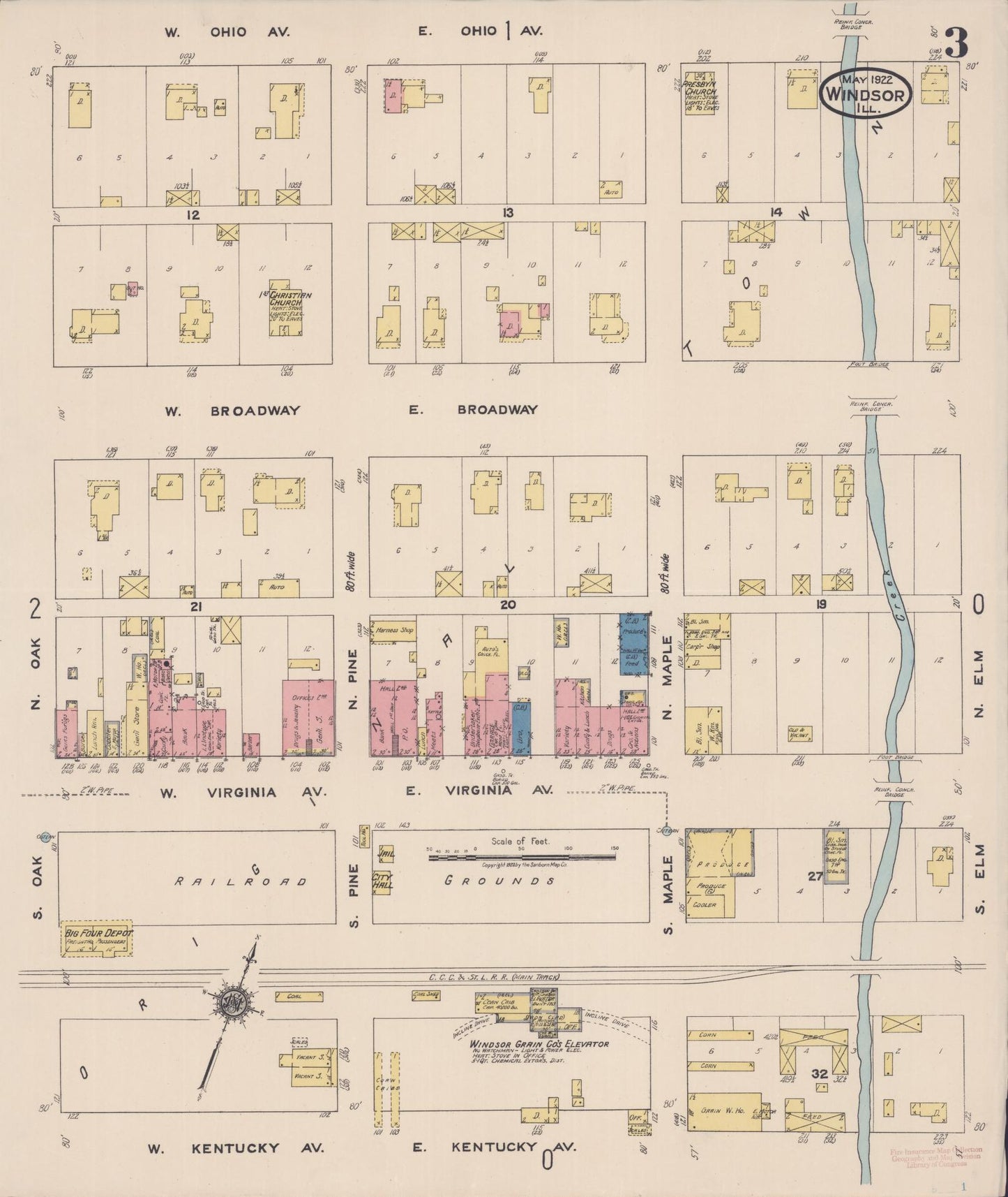 Sanborn Fire Insurance Map from Windsor, Shelby County, Illinois (1922), Sheet #0003 - Complete Map Set gallery image, historic Sanborn map, vintage wall art, Illinois Illinois
