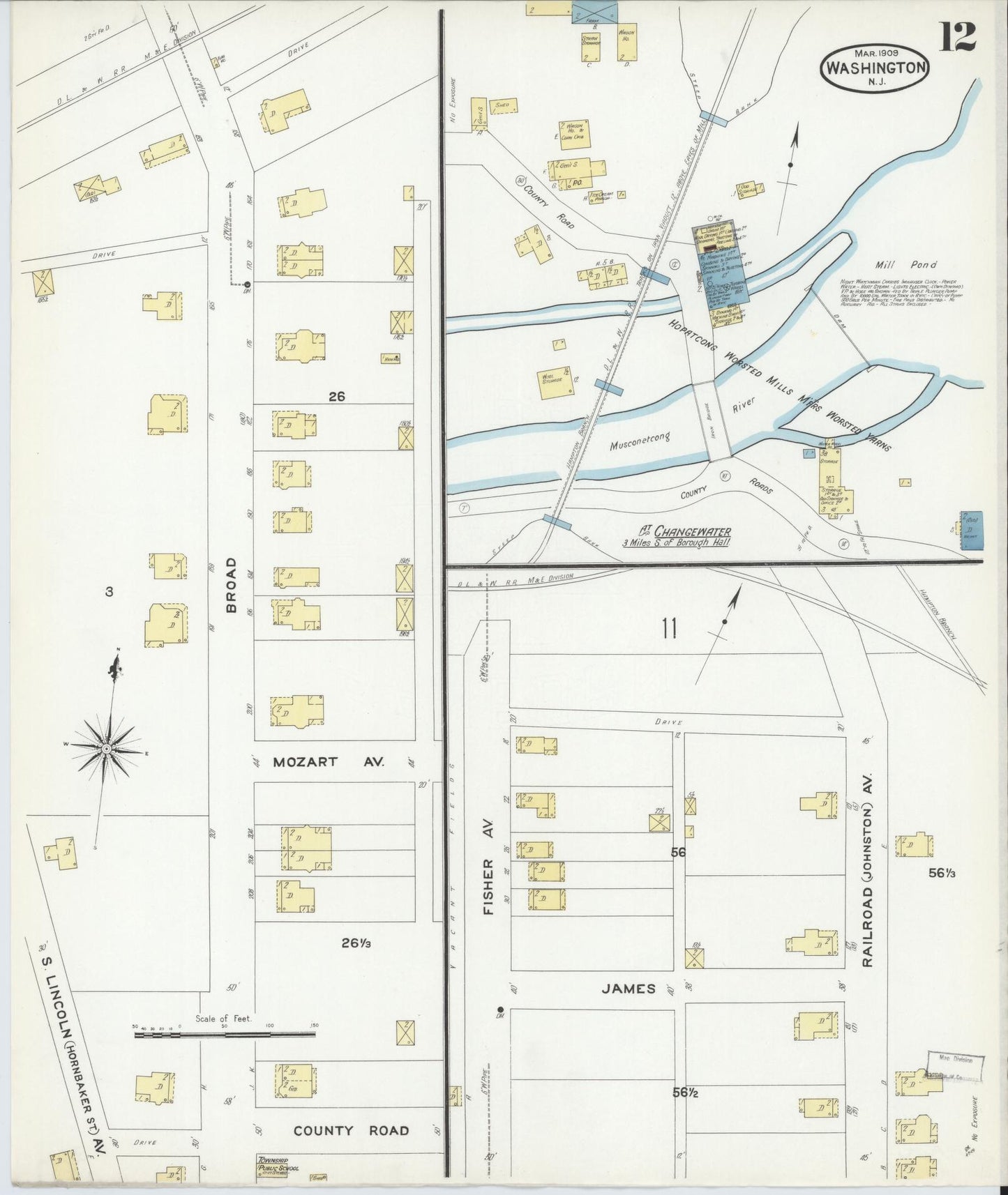 Sanborn Fire Insurance Map from Washington, Warren County, New Jersey (1909), Sheet #0012 - Historic Sanborn Fire Insurance Map Print, vintage old map wall art, antique decor, genealogy gift, Washington Washington map