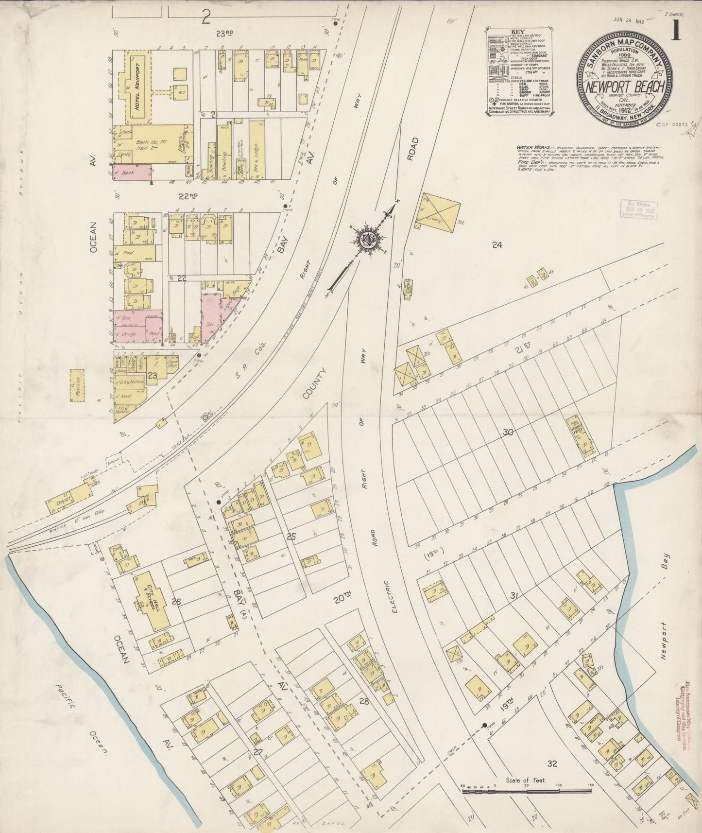 Sanborn Fire Insurance Map from Newport Beach, Orange County, California (1912), Sheet #0001 - Complete Map Set gallery image, historic Sanborn map, vintage wall art, California California