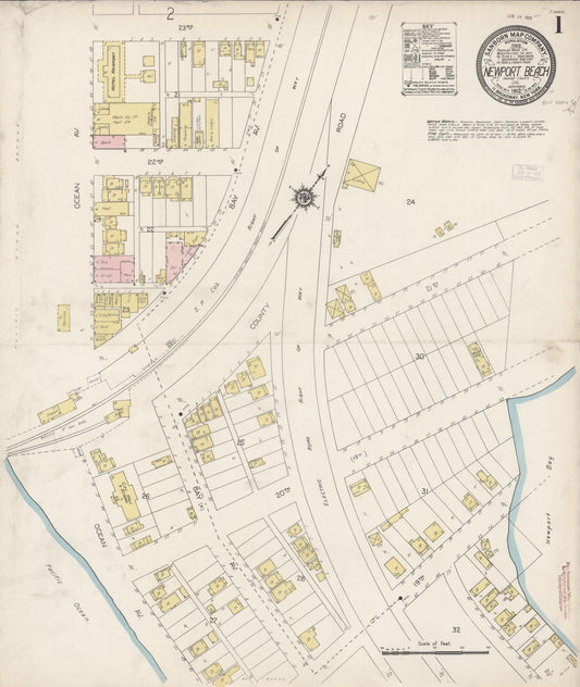 Sanborn Fire Insurance Map from Newport Beach, Orange County, California (1912), Sheet #0001 - Complete Map Set gallery image, historic Sanborn map, vintage wall art, California California