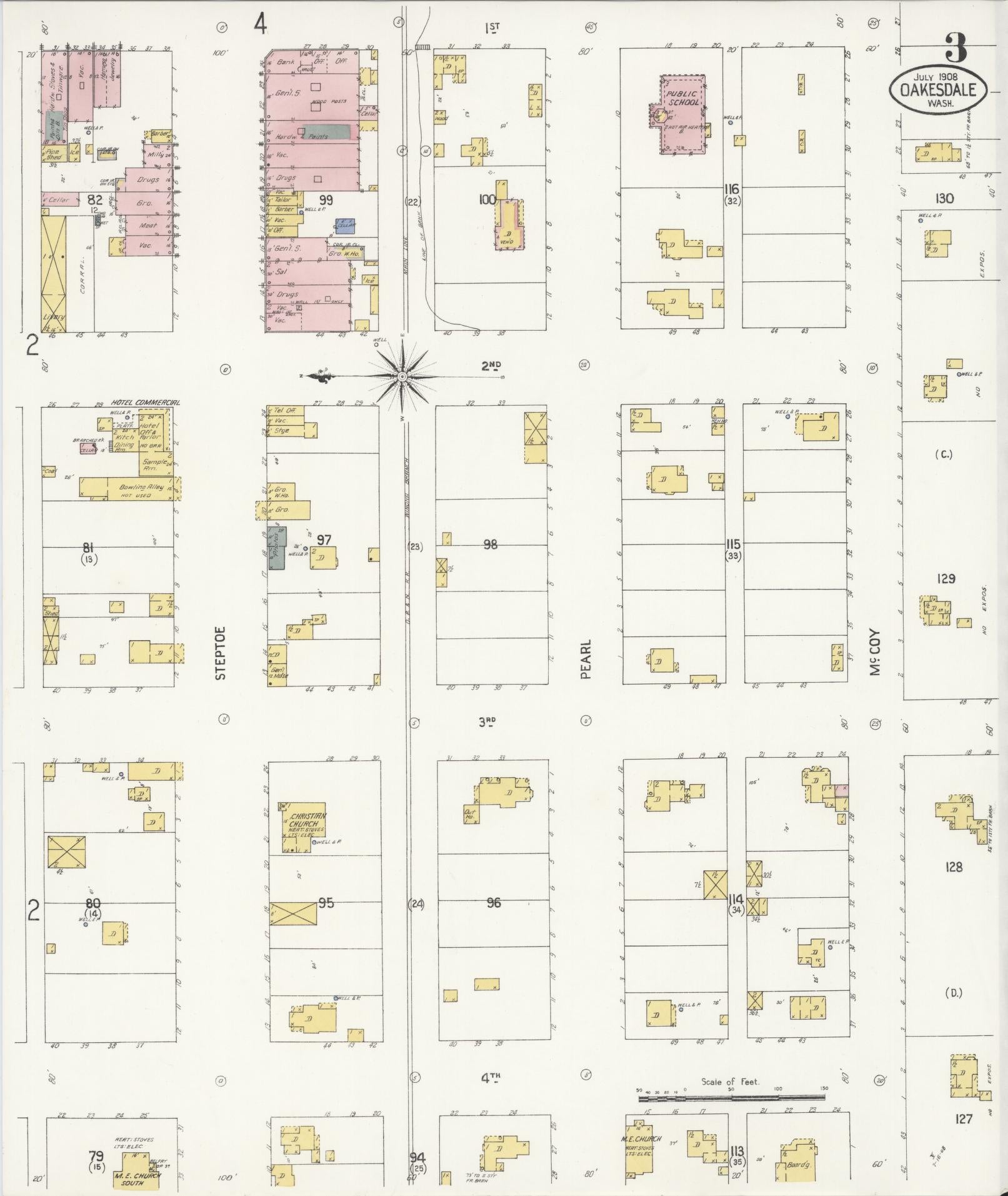 Sanborn Fire Insurance Map from Oakesdale, Whitman County, Washington (1908), Sheet #0003 - Complete Map Set gallery image, historic Sanborn map, vintage wall art, Washington Washington