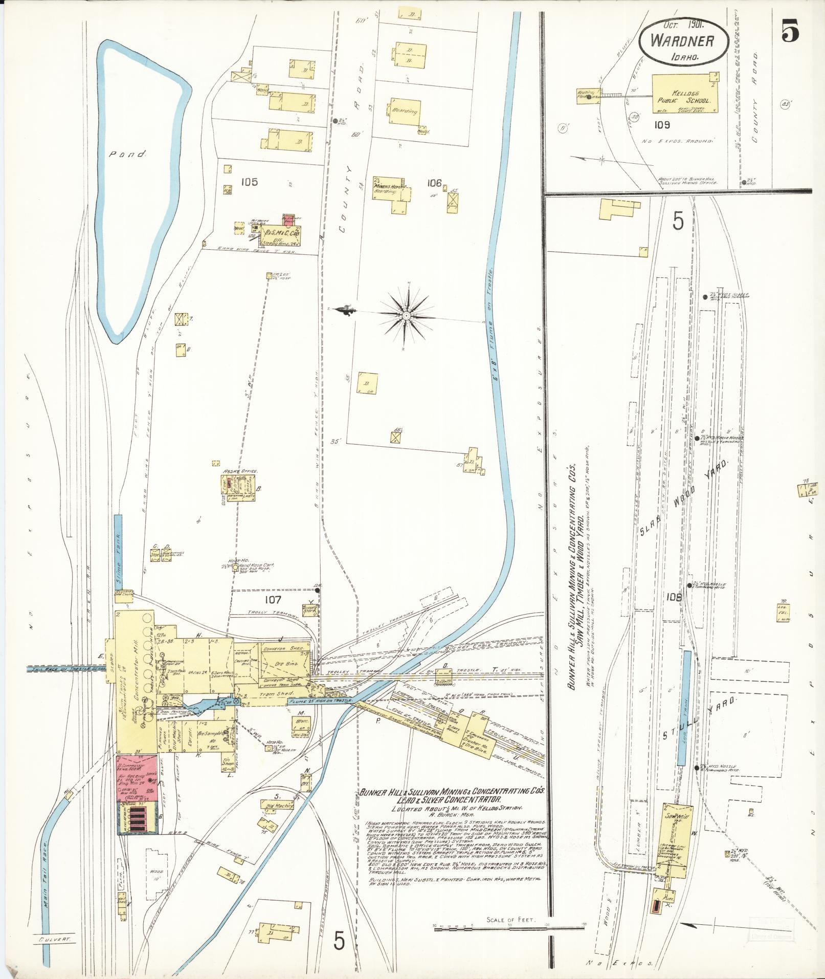 Sanborn Fire Insurance Map from Wardner, Shoshone County, Idaho (1901), Sheet #0005 - Complete Map Set gallery image, historic Sanborn map, vintage wall art, Idaho Idaho