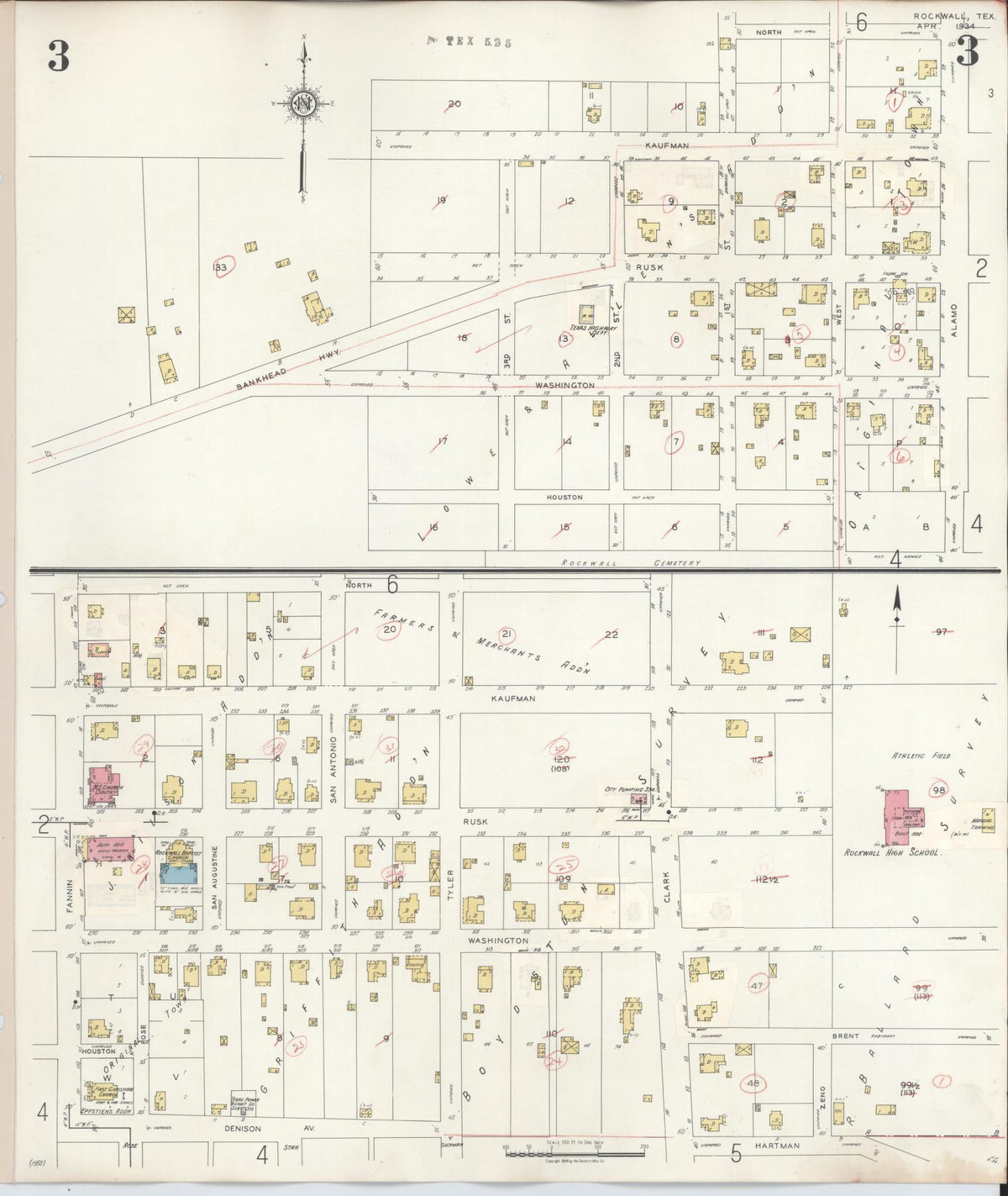 Sanborn Fire Insurance Map from Rockwall, Rockwall County, Texas (1945), Sheet #0003 - Complete Map Set gallery image, historic Sanborn map, vintage wall art, Texas Texas