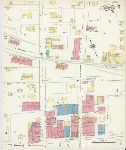 Sanborn Fire Insurance Map from Elberton, Elbert County, Georgia (1913), Sheet #0002 - Complete Map Set gallery image, historic Sanborn map, vintage wall art, Georgia Georgia