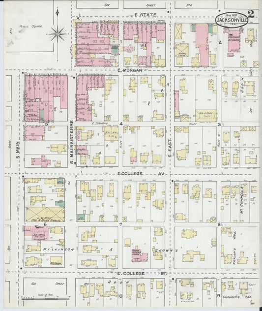 Sanborn Fire Insurance Map from Jacksonville, Morgan County, Illinois (1892), Sheet #0002 - Historic Sanborn Fire Insurance Map Print, vintage old map wall art, antique decor, genealogy gift, Illinois Illinois map