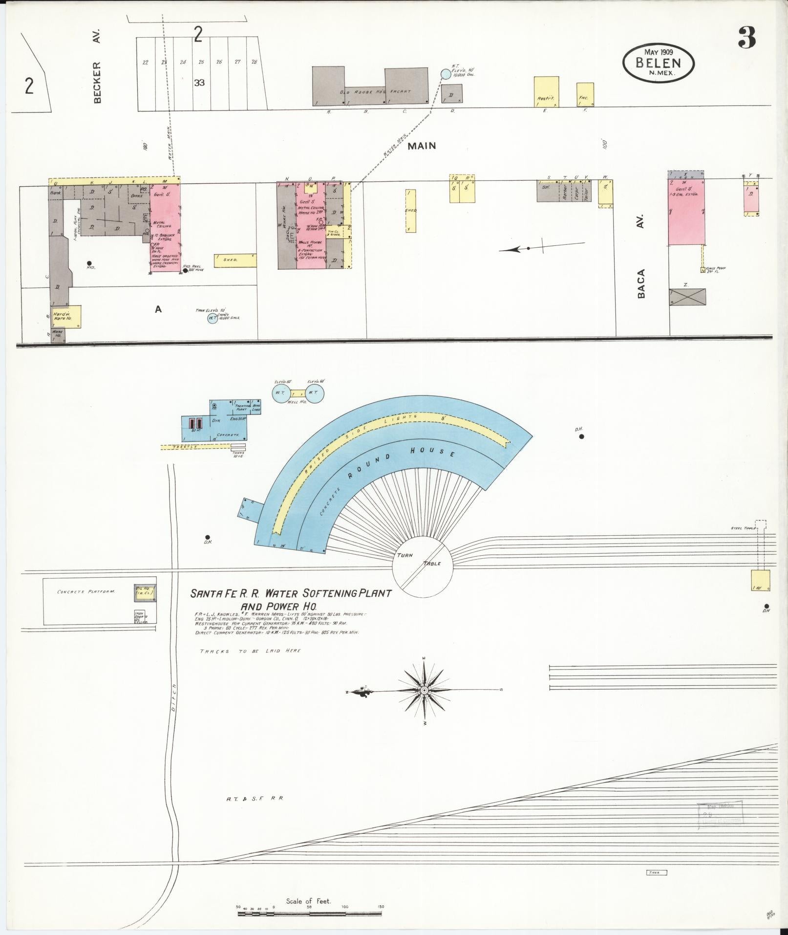 Sanborn Fire Insurance Map from Belen, Valencia County, New Mexico (1909), Sheet #0003 - Complete Map Set gallery image, historic Sanborn map, vintage wall art, New Mexico New Mexico