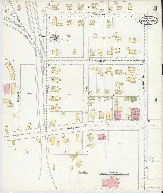 Sanborn Fire Insurance Map from Sharpsville, Mercer County, Pennsylvania (1905), Sheet #0003 - Historic Sanborn Fire Insurance Map Print, vintage old map wall art, antique decor, genealogy gift, Pennsylvania Pennsylvania map