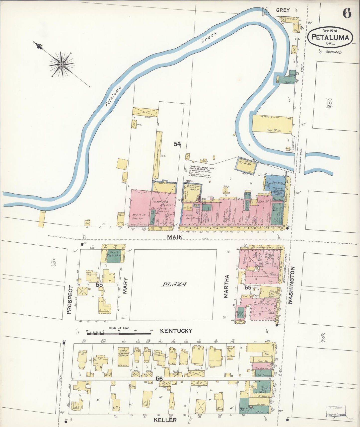 Sanborn Fire Insurance Map from Petaluma, Sonoma County, California (1894), Sheet #0006 - Complete Map Set gallery image, historic Sanborn map, vintage wall art, California California