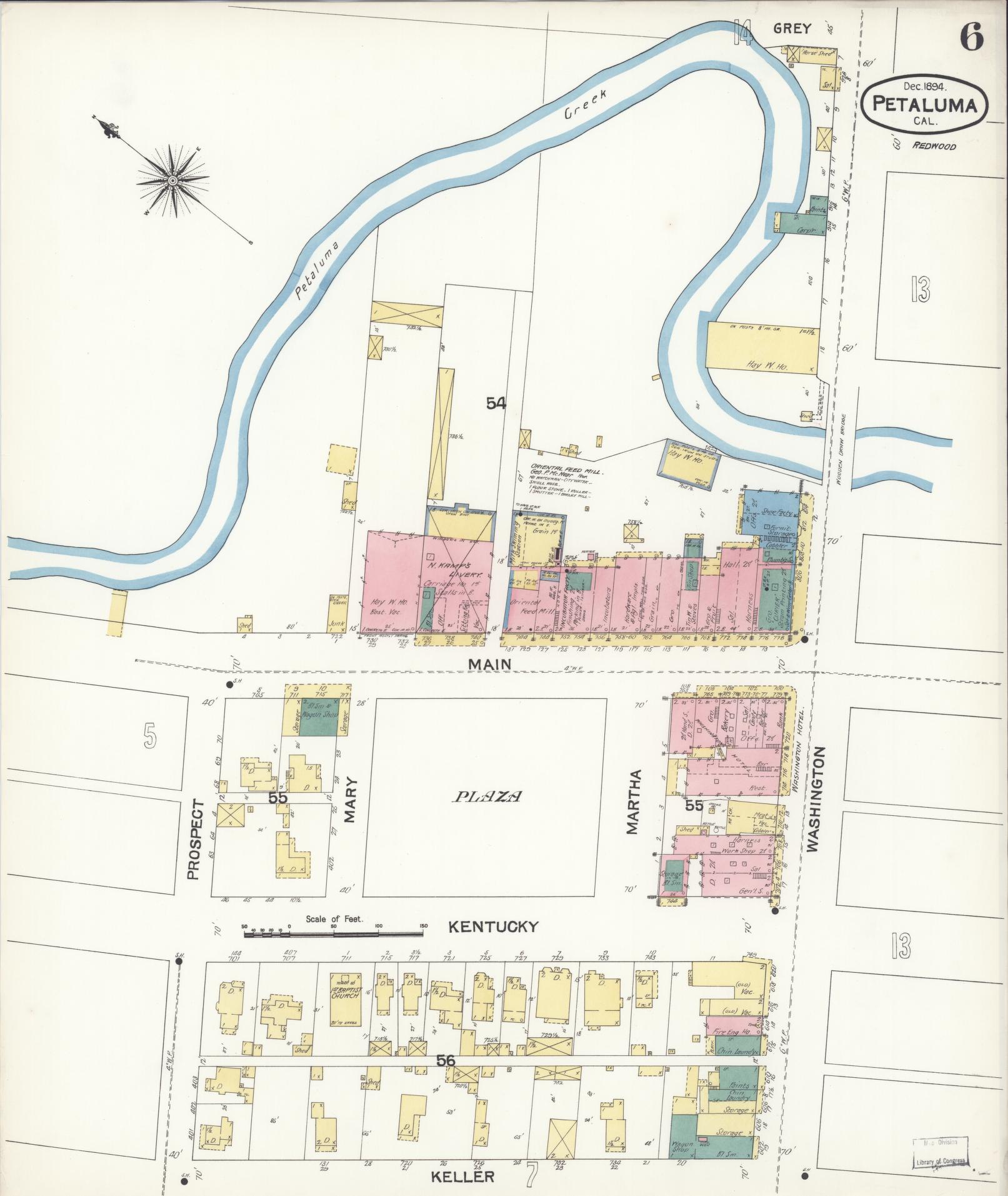 Sanborn Fire Insurance Map from Petaluma, Sonoma County, California (1894), Sheet #0006 - Complete Map Set gallery image, historic Sanborn map, vintage wall art, California California
