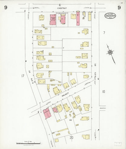 Sanborn Fire Insurance Map from Gadsden, Etowah County, Alabama (1926), Sheet #0009 - Complete Map Set gallery image, historic Sanborn map, vintage wall art, Alabama Alabama