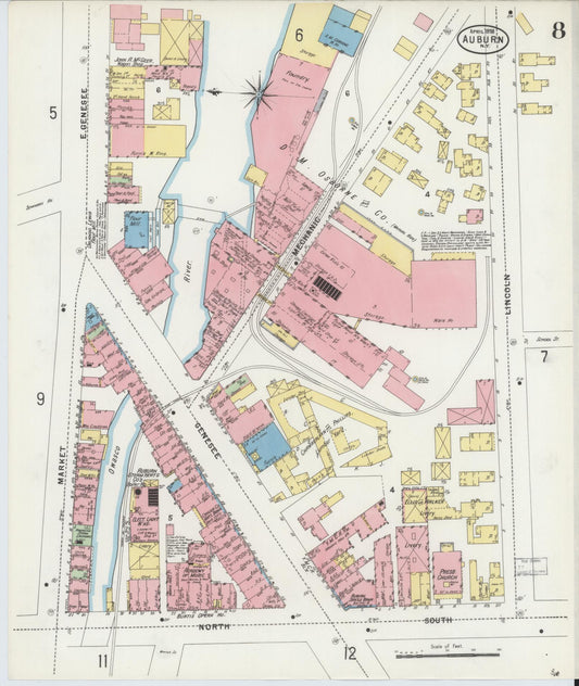 Sanborn Fire Insurance Map from Auburn, Cayuga County, New York (1898), Sheet #0008 - Historic Sanborn Fire Insurance Map Print, vintage old map wall art, antique decor, genealogy gift, New York New York map