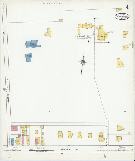 Sanborn Fire Insurance Map from Catonsville, Baltimore County, Maryland (1919), Sheet #0004 - Historic Sanborn Fire Insurance Map Print, vintage old map wall art
