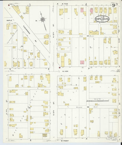 Sanborn Fire Insurance Map from New Philadelphia, Tuscarawas County, Ohio (1910), Sheet #0009 - Historic Sanborn Fire Insurance Map Print, vintage old map wall art, antique decor, genealogy gift, Ohio Ohio map