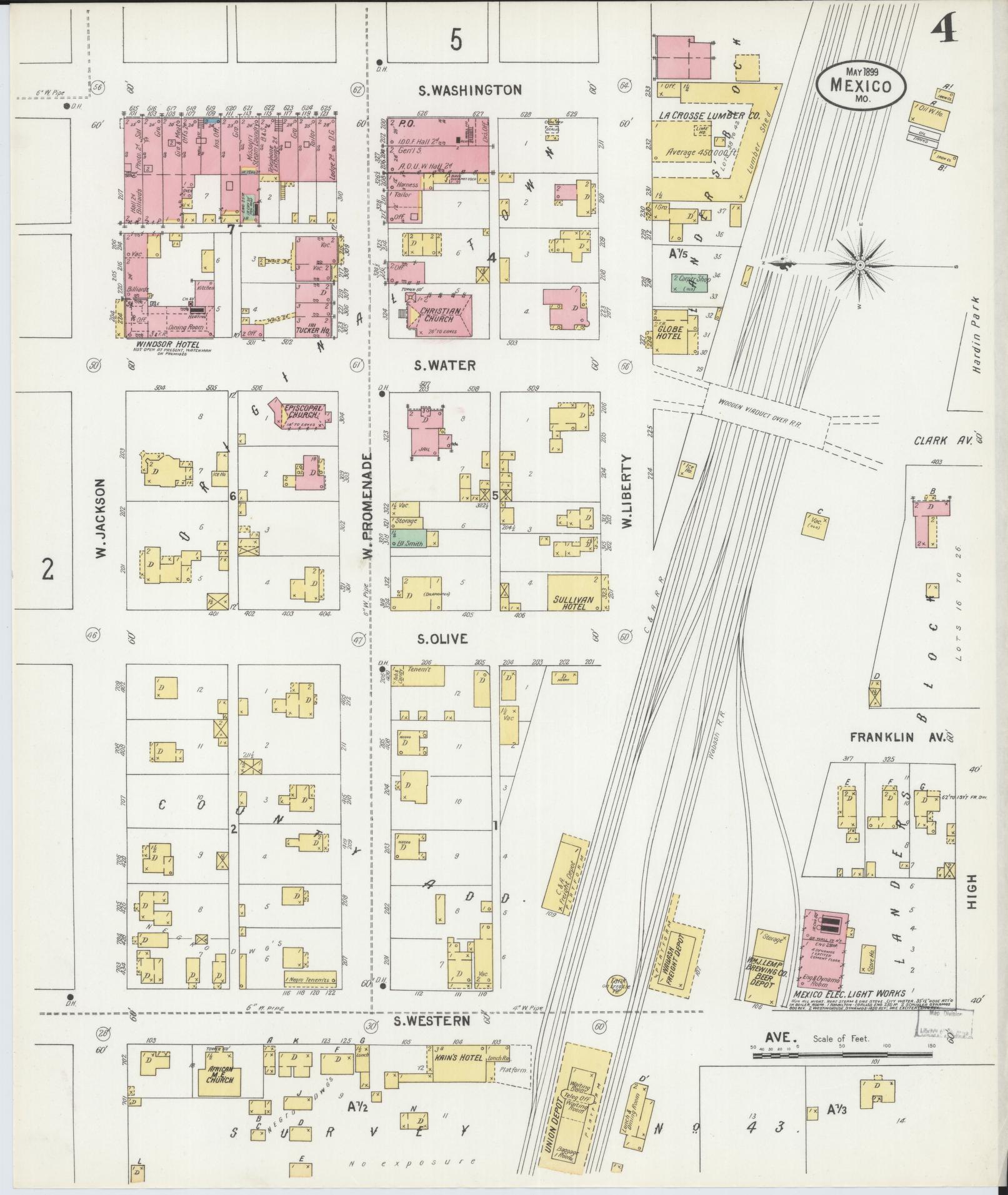 Sanborn Fire Insurance Map from Mexico, Audrain County, Missouri (1899), Sheet #0004 - Complete Map Set gallery image, historic Sanborn map, vintage wall art, Missouri Missouri