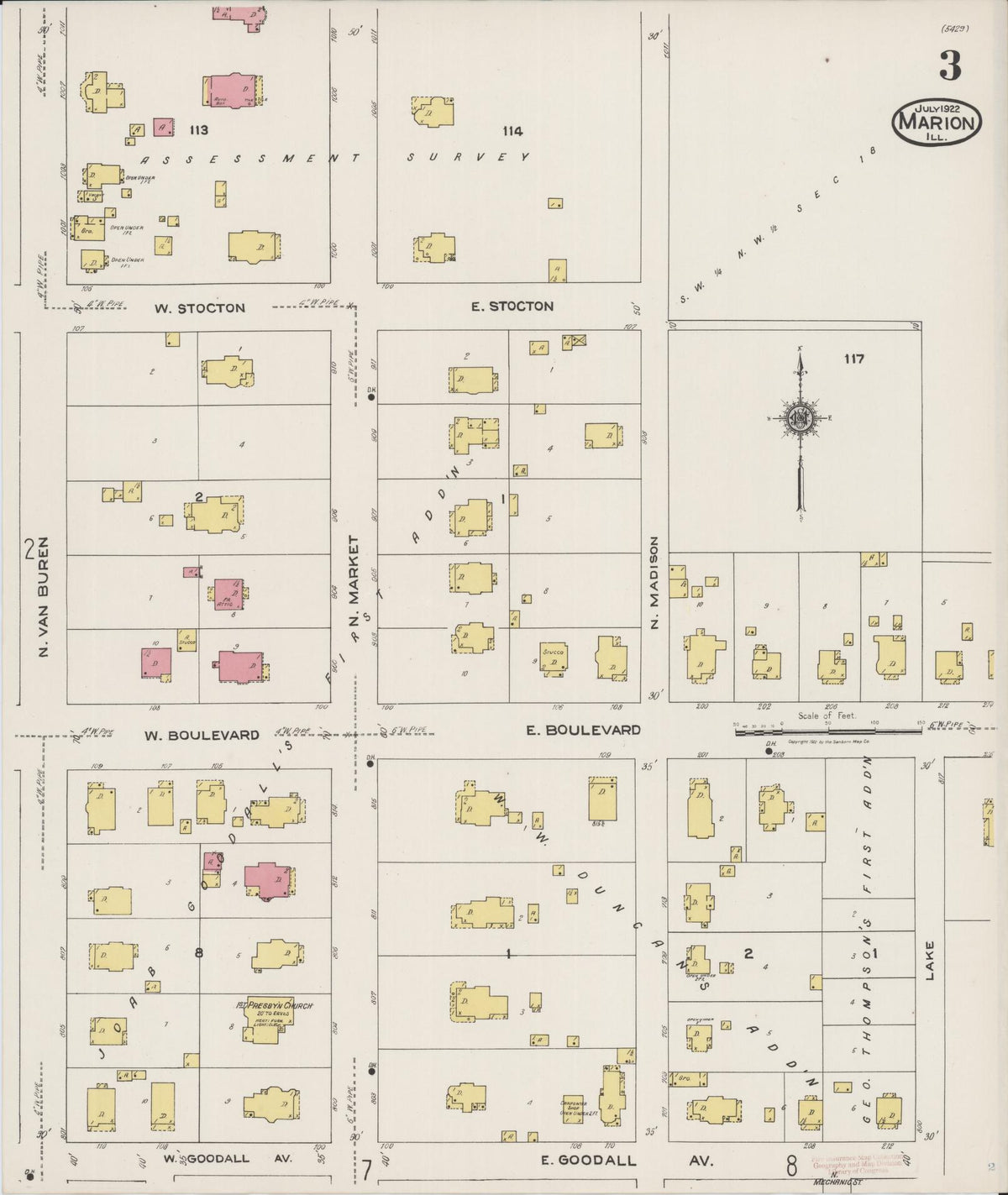 Sanborn Fire Insurance Map from Marion, Williamson County, Illinois (1922), Sheet #0003 - Historic Sanborn Fire Insurance Map Print, vintage old map wall art, antique decor, genealogy gift, Illinois Illinois map