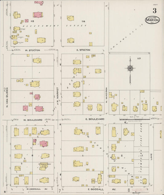 Sanborn Fire Insurance Map from Marion, Williamson County, Illinois (1922), Sheet #0003 - Historic Sanborn Fire Insurance Map Print, vintage old map wall art, antique decor, genealogy gift, Illinois Illinois map