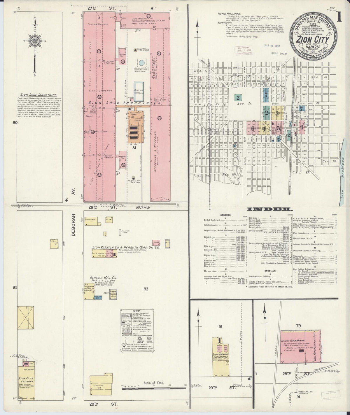 Sanborn Fire Insurance Map from Zion, Lake County, Illinois (1911), Sheet #0001 - Historic Sanborn Fire Insurance Map Print, vintage old map wall art, antique decor, genealogy gift, Illinois Illinois map