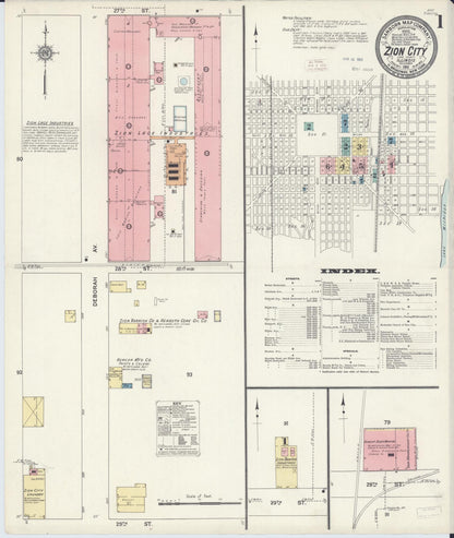 Sanborn Fire Insurance Map from Zion, Lake County, Illinois (1911), Sheet #0001 - Historic Sanborn Fire Insurance Map Print, vintage old map wall art, antique decor, genealogy gift, Illinois Illinois map