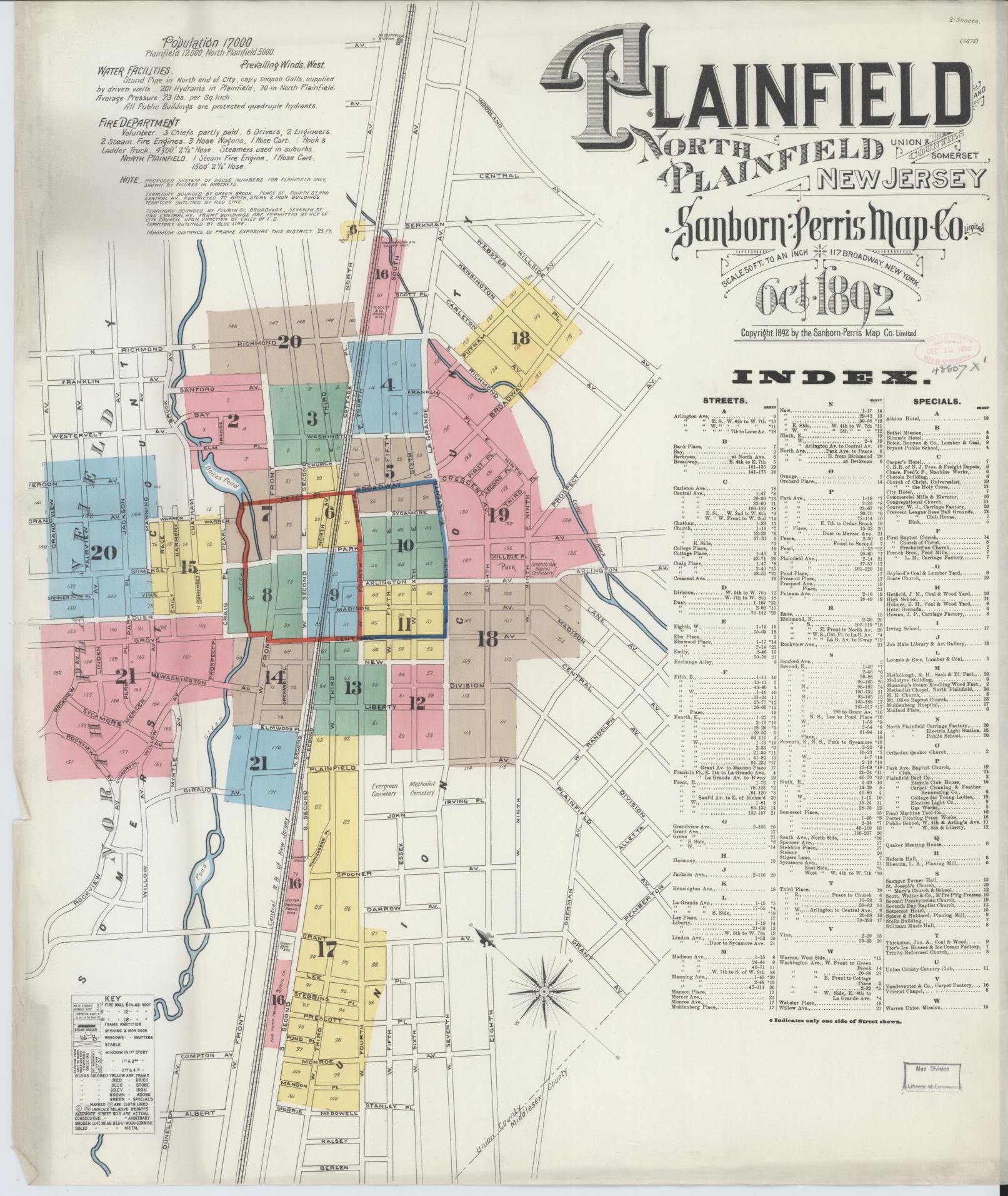 Sanborn Fire Insurance Map from Plainfield, Union and Somerset Counties, New Jersey. (1892) – Historic Sanborn Fire Insurance Map Print