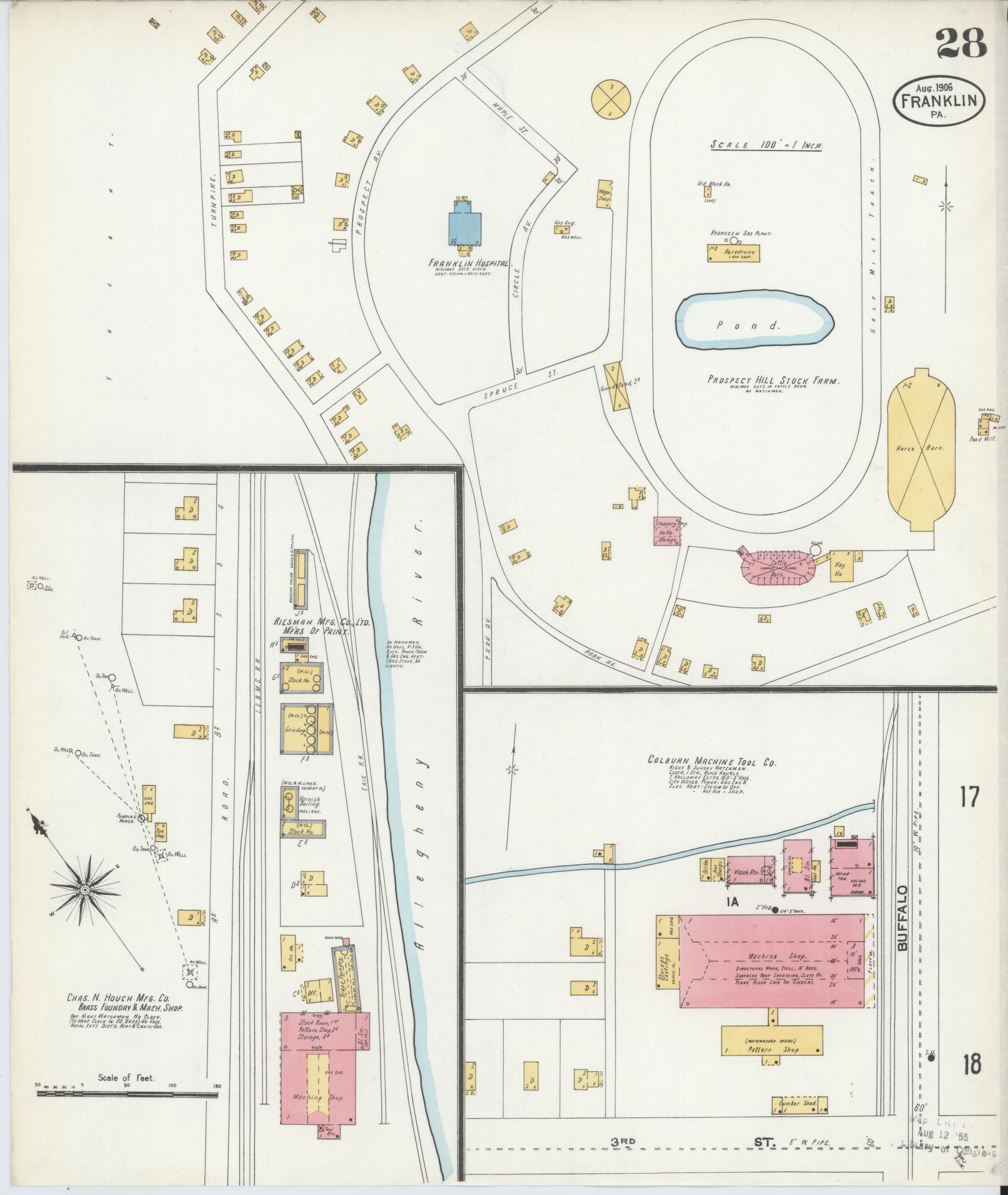 Sanborn Fire Insurance Map from Franklin, Venango County, Pennsylvania (1906), Sheet #0028 - Historic Sanborn Fire Insurance Map Print, vintage old map wall art, antique decor, genealogy gift, Pennsylvania Pennsylvania map