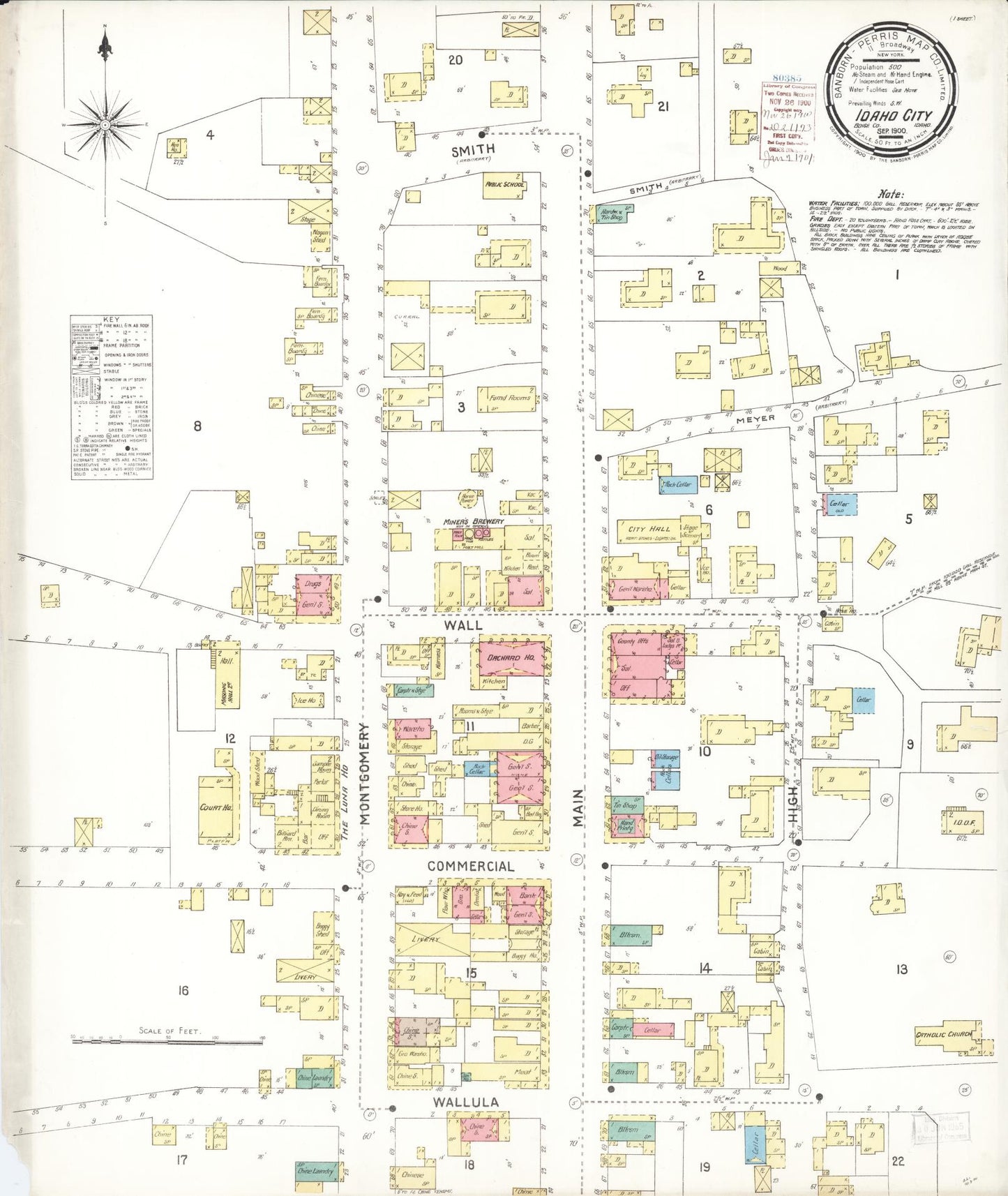 Sanborn Fire Insurance Map from Idaho City, Boise County, Idaho (1900), Sheet #0001 - Historic Sanborn Fire Insurance Map Print, vintage old map wall art, antique decor, genealogy gift, Idaho Idaho map
