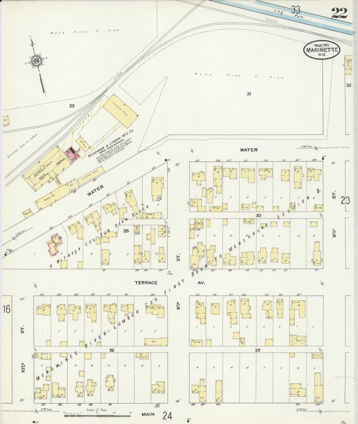 Sanborn Fire Insurance Map from Marinette, Marinette County, Wisconsin (1910), Sheet #0022 - Complete Map Set gallery image, historic Sanborn map, vintage wall art, Wisconsin Wisconsin