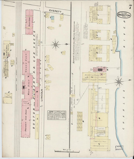 Sanborn Fire Insurance Map from Brighton, Suffolk County, Massachusetts (1884), Sheet #0007 - Historic Sanborn Fire Insurance Map Print, vintage old map wall art, antique decor, genealogy gift, Massachusetts Massachusetts map