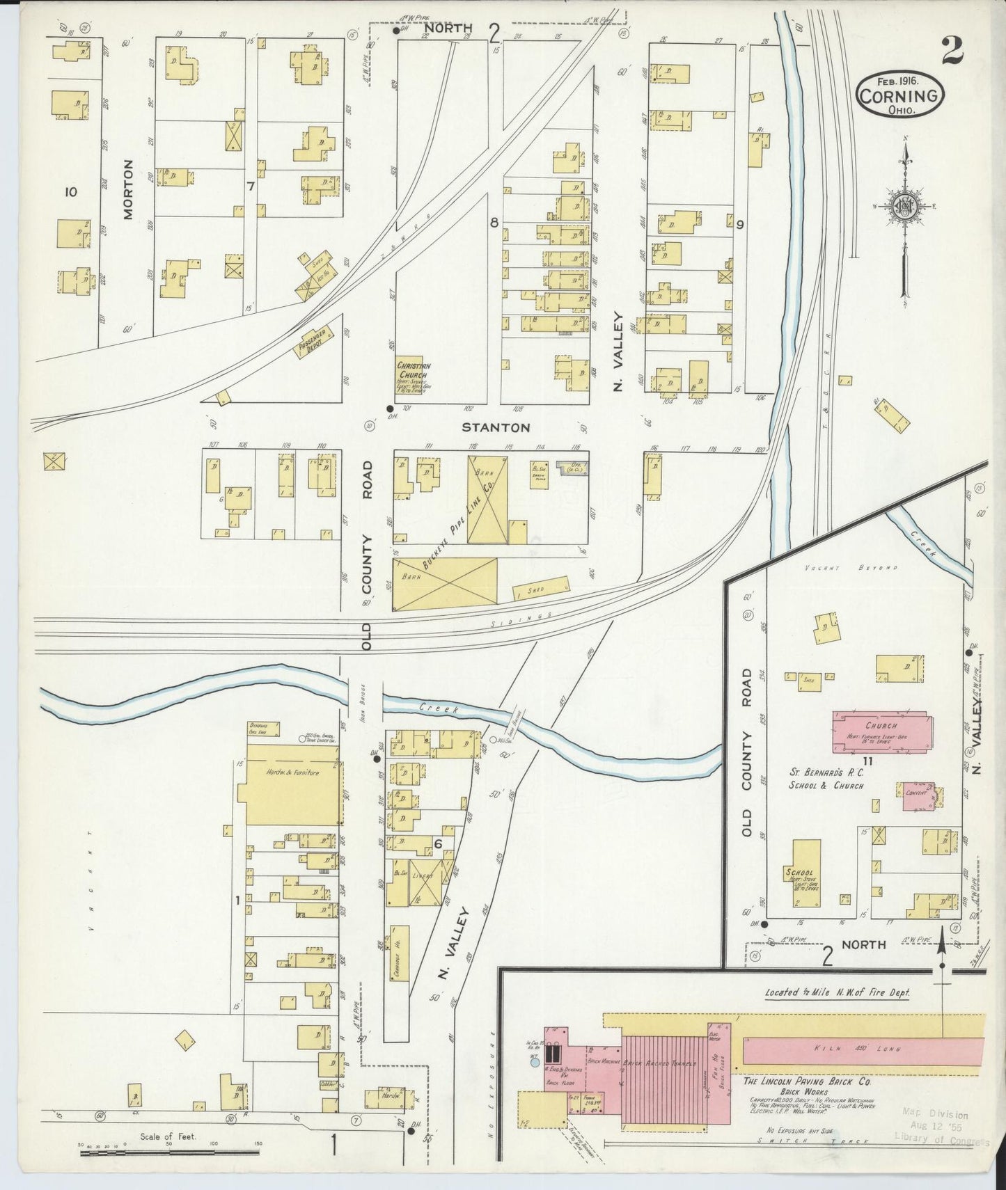 Sanborn Fire Insurance Map from Corning, Perry County, Ohio (1916), Sheet #0002 - Historic Sanborn Fire Insurance Map Print, vintage old map wall art, antique decor, genealogy gift, Ohio Ohio map