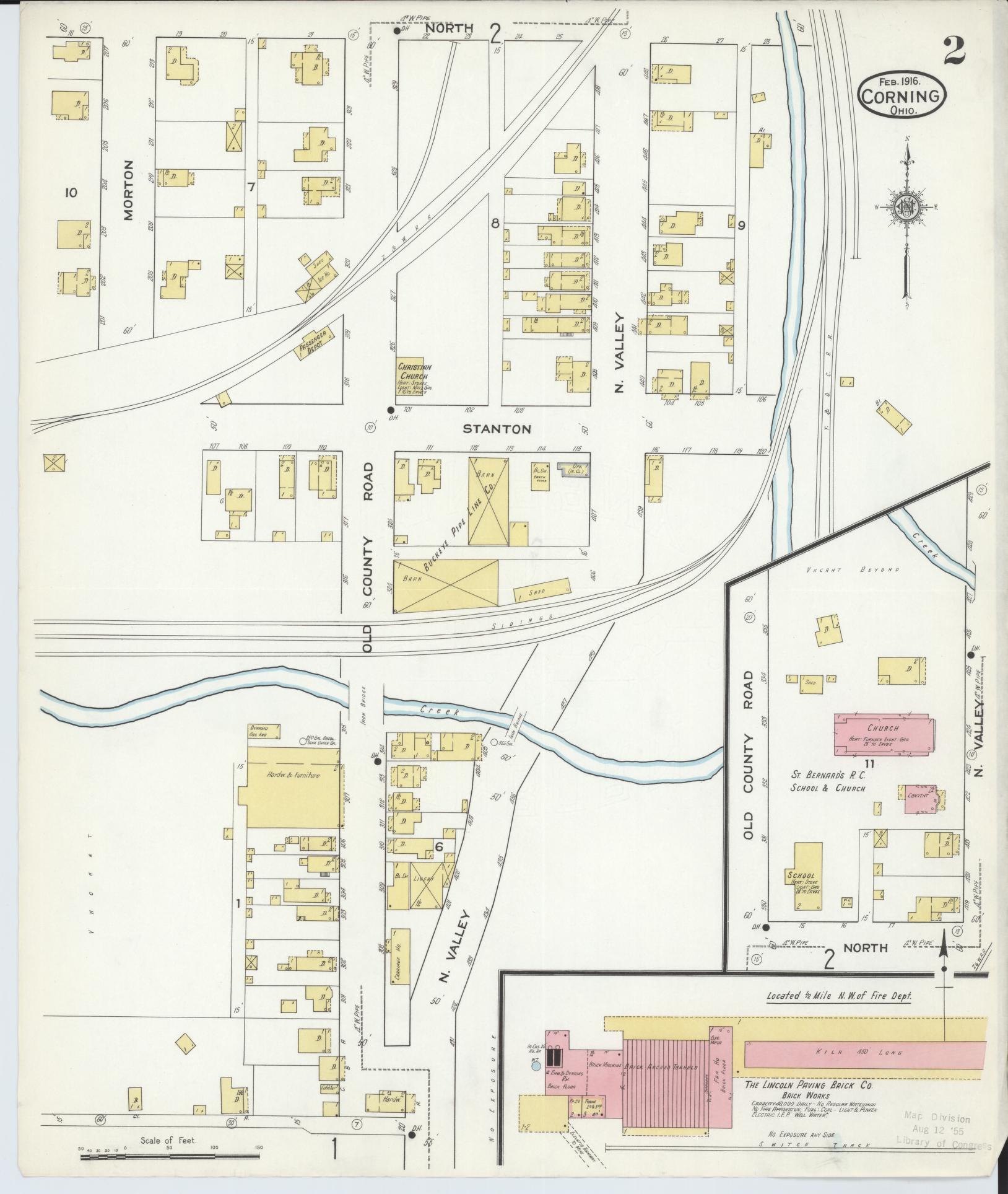 Sanborn Fire Insurance Map from Corning, Perry County, Ohio (1916), Sheet #0002 - Historic Sanborn Fire Insurance Map Print, vintage old map wall art, antique decor, genealogy gift, Ohio Ohio map