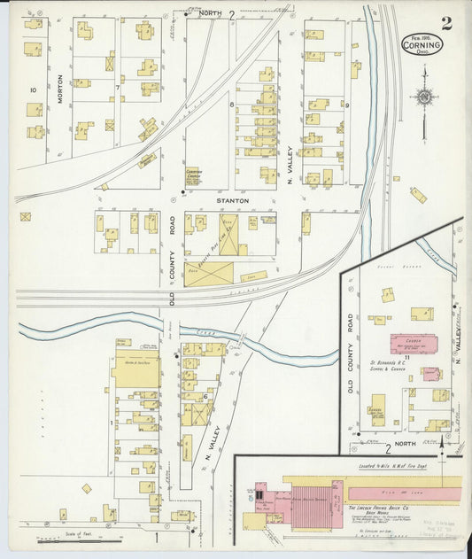 Sanborn Fire Insurance Map from Corning, Perry County, Ohio (1916), Sheet #0002 - Historic Sanborn Fire Insurance Map Print, vintage old map wall art, antique decor, genealogy gift, Ohio Ohio map