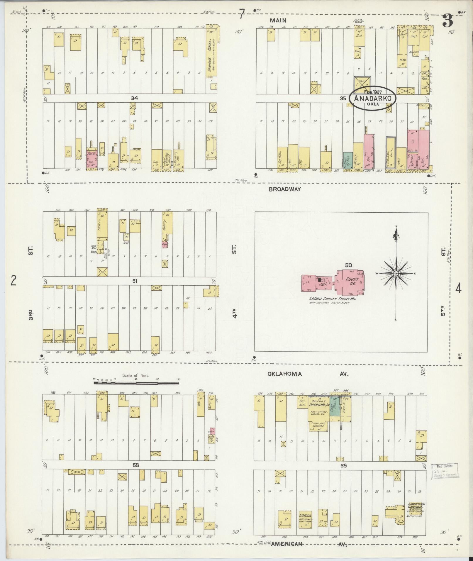 Sanborn Fire Insurance Map from Anadarko, Caddo County, Oklahoma (1907), Sheet #0003 - Complete Map Set gallery image, historic Sanborn map, vintage wall art, Oklahoma Oklahoma