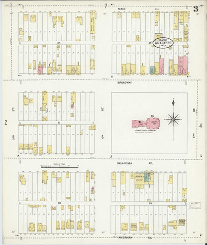 Sanborn Fire Insurance Map from Anadarko, Caddo County, Oklahoma (1907), Sheet #0003 - Complete Map Set gallery image, historic Sanborn map, vintage wall art, Oklahoma Oklahoma