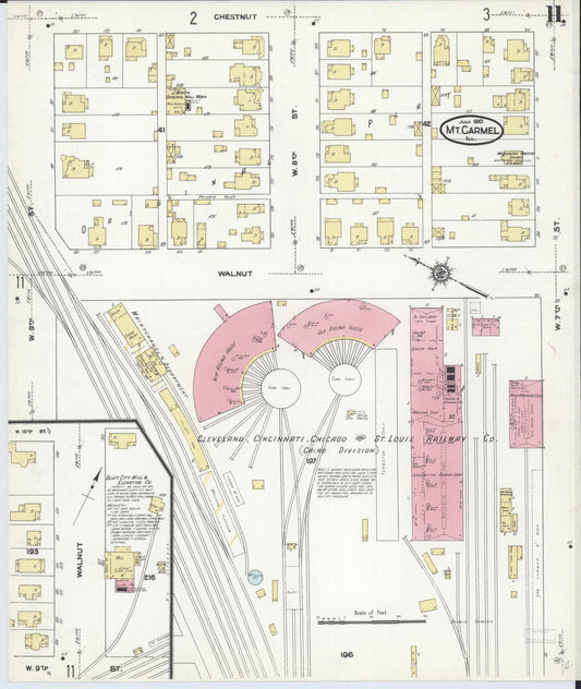 Sanborn Fire Insurance Map from Mount Carmel, Wabash County, Illinois (1910), Sheet #0011 - Historic Sanborn Fire Insurance Map Print, vintage old map wall art, antique decor, genealogy gift, Illinois Illinois map