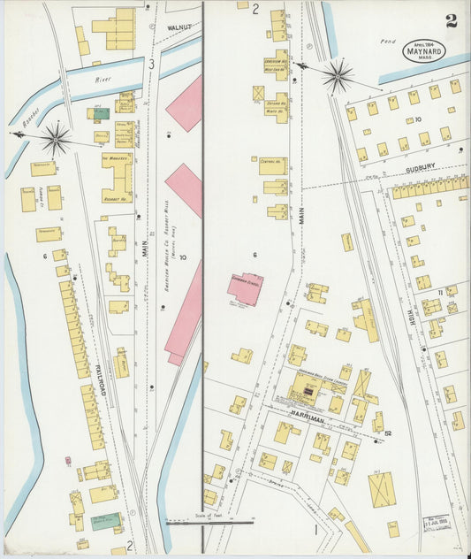 Sanborn Fire Insurance Map from Maynard, Middlesex County, Massachusetts (1904), Sheet #0002 - Historic Sanborn Fire Insurance Map Print, vintage old map wall art, antique decor, genealogy gift, Massachusetts Massachusetts map