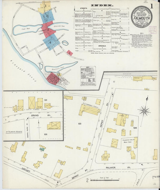 Sanborn Fire Insurance Map from Falmouth, Barnstable County, Massachusetts (1906), Sheet #0001 - Complete Map Set gallery image, historic Sanborn map, vintage wall art, Massachusetts Massachusetts