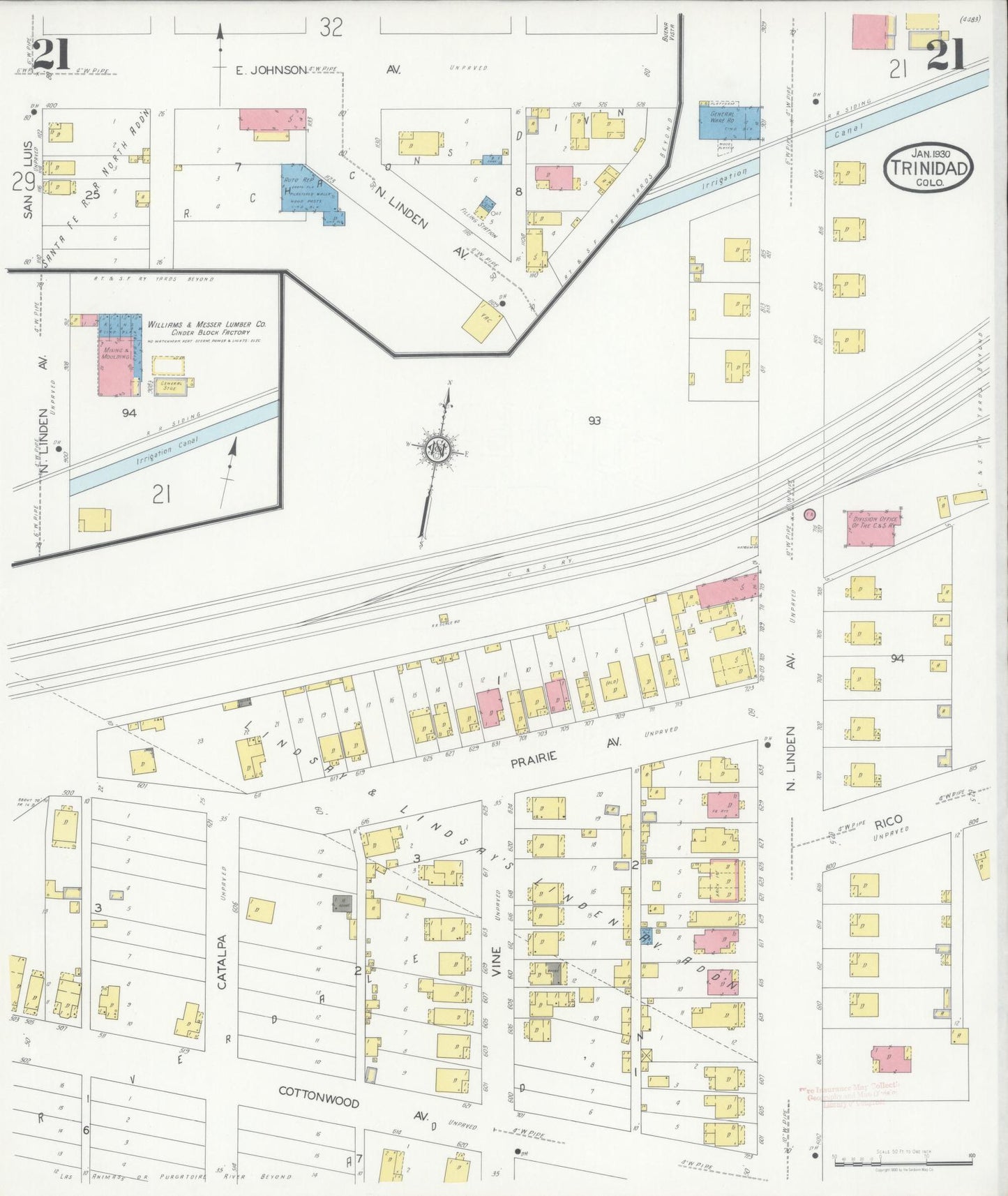 Sanborn Fire Insurance Map from Trinidad, Las Animas County, Colorado (1930), Sheet #0021 - Complete Map Set gallery image, historic Sanborn map, vintage wall art, Colorado Colorado