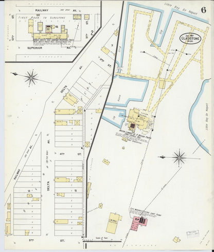 Sanborn Fire Insurance Map from Gladstone, Delta County, Michigan (1907), Sheet #0006 - Historic Sanborn Fire Insurance Map Print, vintage old map wall art, antique decor, genealogy gift, Michigan Michigan map